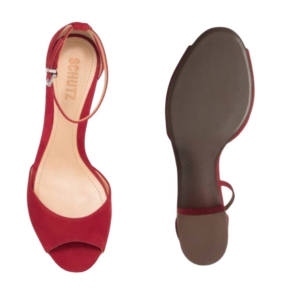 Schutz Roama Red Suede Block Heel Sandals - Picture 2 of 15
